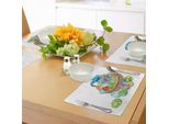 Abakuhaus Tovagliette Pasquali, Cesto Di Uova Decorative Colorate Con Nastro Blu - Stagione Primaverile - Festività Pasquali, Decorazioni Da Tavola In Tessuto Resistente Ai Colori Per La Sala Da Pranzo E La Cucina, Multicolore