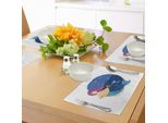 Abakuhaus Tovagliette Fantasia, Sirena Disegnata A Mano Che Tiene Un Pesce Su Sfondo Con Vista Sul Mare Di Notte, Tiscjdeco In Tessuto Resistente Al Colore Per La Sala Da Pranzo E La Cucina, Multicolore