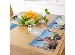 Abakuhaus Tovagliette Pasquali, Fiori Sbocciati Con Uova Colorate Dipinte E Morbidi Coniglietti - Fotografia Naturalistica, Tovagliette Decorative In Tessuto Resistente Ai Colori Per La Sala Da Pranzo E La Cucina, Multicolore