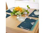 Tovagliette Fantasia Abakuhaus, Barca A Vela Nel Cielo Notturno Con Stelle E Luna Crescente, Tema Per La Cameretta Dei Bambini, Tiscjdeco In Tessuto Resistente Al Lavaggio Per La Sala Da Pranzo E La Cucina, Multicolore