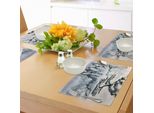 Abakuhaus Tovagliette Paesaggio, Montagna Cinese Con Pino Solitario - Design Tradizionale Asiatico, Tiscjdeco In Tessuto Resistente Al Lavaggio Per Sala Da Pranzo E Cucina, Grigio Antracite E Grigio
