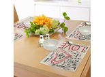 Abakuhaus Tovagliette, Scritta "Vino D'amore"" Con Sfondo Astratto, Festeggiamenti, Sentimenti Sacri, Decorazioni Da Tavola In Tessuto Resistente Al Lavaggio Per La Sala Da Pranzo E La Cucina, Rosso Cinabro, Beige, Nero"