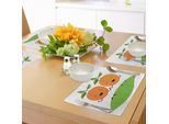 Abakuhaus Tovagliette Verdi E Arancioni, Caricatura Di Frutta Che Si Tiene Per Mano Su Una Collina Erbosa Ricoperta Di Flora Invernale, Tiscjdeco In Tessuto Resistente Al Lavaggio Per La Sala Da Pranzo E La Cucina, Verde Mela Arancione