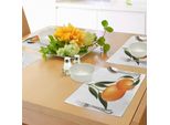 Abakuhaus Tovagliette Verdi E Arancioni, Mandarini Freschi Con Foglie Verdi E Illustrazioni A Tema Agrumi, Tiscjdeco In Tessuto Resistente Al Lavaggio Per La Sala Da Pranzo E La Cucina, Verde Oliva E Arancione