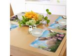 Abakuhaus Tovagliette Pasquali, Coniglietto Pasquale Fotografia Piccolo Animale Nell'erba Alta Con Fiori Primaverili, Tiscjdeco In Tessuto Resistente Al Lavaggio Per La Sala Da Pranzo E La Cucina, Multicolore