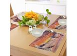 Tovagliette Abakuhaus Wald, Scena Del Tramonto Nella Giungla Di Betulle - Illustrazione Naturale Rustica, Colorata E Astratta, Tiscjdeco In Tessuto Resistente Al Lavaggio Per La Sala Da Pranzo E La Cucina, Multicolore