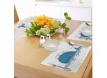 Tovagliette Abakuhaus Wal, Caricatura Di Mammiferi Marini Che Nuotano Nell'oceano E Sguazzano Con I Gabbiani, Tiscjdeco In Tessuto Resistente Al Lavaggio Per La Sala Da Pranzo E La Cucina, Bianco E Blu