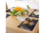 Tovagliette Fantasia Abakuhaus, Ritratto Femminile Leone E Motivo Floreale Motivo Uccello Fenice Illustrazione Astratta, Tiscjdeco In Tessuto Resistente Al Lavaggio Per Sala Da Pranzo E Cucina, Multicolore