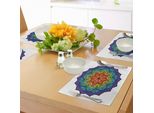 Tovagliette Abakuhaus Rainbow Mandala, Design Mandala Colorato Con Fiori Di Cannella In Fiore E Flora Orientale, Decorazioni Da Tavola In Tessuto Resistente Al Lavaggio Per La Sala Da Pranzo E La Cucina, Multicolore