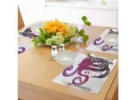 Tovagliette Abakuhaus Con Motivo A Calamaro, Illustrazione Femminile Con Polipo Sulla Sua Creativa Acconciatura, Decorazione Da Tavola In Tessuto Resistente Al Lavaggio Per Sala Da Pranzo E Cucina, Viola Scuro Magenta Lilla