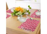 Abakuhaus Tovagliette Rosa E Bianche, Fiori Di Ibisco Con Pistilli Scuri Su Sfondo Rosa A Pois, Tiscjdeco In Tessuto Resistente Al Lavaggio Per La Sala Da Pranzo E La Cucina, Corallo Scuro E Bianco