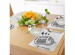 Abakuhaus Tovagliette Gekritzel, Microfono Retrò, Comunicazione E Media, Concept Radio, Podcast, Tiscjdeco In Tessuto Resistente Ai Colori Per La Sala Da Pranzo E La Cucina, Bianco E Nero