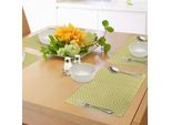 Abakuhaus Tovagliette Primaverili, Rose In Fiore Con Foglie Su Sfondo Verde Pastello A Righe, Decorazioni Da Tavola In Tessuto Resistente Al Lavaggio Per La Sala Da Pranzo E La Cucina, Verde Pistacchio E Corallo Scuro.