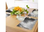 Abakuhaus Tovagliette Nere E Grigie, Triangoli Poligonali, Pois E Cerchi, Motivo Ispirato All'arte Contemporanea, Tiscjdeco In Tessuto Resistente Al Lavaggio Per Sala Da Pranzo E Cucina, Grigio Chiaro E Nero.