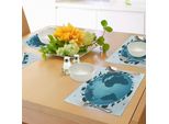 Tovagliette Abakuhaus Con Motivi Animali, Grafica Globe Image Animali Selvatici Disposti In Cerchio Intorno Al Mondo, Tiscjdeco In Tessuto Resistente Al Lavaggio Per La Sala Da Pranzo E La Cucina, Multicolore
