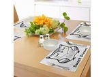 Abakuhaus Tovagliette "Sogni D'oro"", Disegno A Mano Con Composizione Monocromatica Di Gufi E Animali A Pois, Tiscjdeco In Tessuto Resistente Al Lavaggio Per Sala Da Pranzo E Cucina, Giallo, Bianco E Nero"