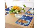 Abakuhaus Tovagliette Con Segno Zodiacale Toro, Personaggio Caricaturale Toro Su Nuvola Blu Nel Cielo Con Costellazione Di Stelle E Segno, Stampa Digitale Su Tessuto Lavabile, Decorazione Da Tavola Per Cucina, Multicolore