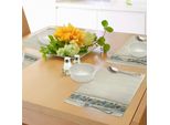 Abakuhaus Tovagliette Non Perfettamente Bianche, Sfondo Grunge E Bordo Verticale Con Dettagli Floreali Primaverili Blu, Sottobicchieri In Tessuto Lavabile Decorazioni Per La Tavola Con Stampa, Multicolore Grigio Bianco