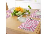 Abakuhaus Tovagliette Barbara, Sfondo Radiale Con Nome In Un Rettangolo Nell'illustrazione Centrale, Tiscjdeco In Tessuto Resistente Al Lavaggio Per La Sala Da Pranzo E La Cucina, Rosa Chiaro E Bianco