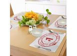 Tovagliette Abakuhaus, Numero Uno Nel Design Di Emblemi Di Alta Qualità Con Un Tocco Grunge Vintage, Tiscjdeco In Tessuto Resistente Ai Colori Per La Sala Da Pranzo E La Cucina, Rosso Cinabro E Bianco.