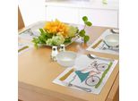 Tovagliette Abakuhaus, Ragazza In Bicicletta Con Cestino Di Tulipani Che Pedala In Un Paesaggio Primaverile, Tiscjdeco In Tessuto Resistente Ai Colori Per La Sala Da Pranzo E La Cucina, Multicolore