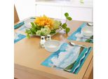 Abakuhaus Tovagliette Mare, Vista Mare Con Isole Ondulate E Cielo Blu Nuvoloso - Stile Caricaturale Esotico E Tranquillo, Tiscjdeco In Tessuto Resistente Al Lavaggio Per La Sala Da Pranzo E La Cucina, Multicolore