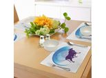 Abakuhaus Tovagliette Con Segno Zodiacale Toro, Globo Terrestre Con Stelle E Toro Scuro Animal Universe Zukunft, Tiscjdeco In Tessuto Resistente Al Lavaggio Per Sala Da Pranzo E Cucina, Viola Scuro, Bianco E Blu