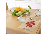 Abakuhaus Tovagliette Con Citazioni, Ritorno A Scuola Su Un Effetto Retrò Con Illustrazione Silhouette Su Foglia D'acero, Tiscjdeco In Tessuto Resistente Al Lavaggio Per La Sala Da Pranzo E La Cucina, Rosso Cinabro E Crema