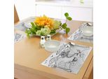 Tovagliette Abakuhaus, Stile Zentangle Oceano E Nuvole Disegno Artistico Realizzato A Mano Tema Marino, Tiscjdeco In Tessuto Resistente Al Lavaggio Per Sala Da Pranzo E Cucina, Bianco E Nero