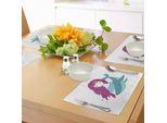 Tovagliette Abakuhaus Per Bambine, Illustrazione Di Una Ragazza Con Gli Occhi Chiusi E Una Simpatica Balena, Tovaglietta Decorativa In Tessuto Resistente Ai Colori Per La Sala Da Pranzo E La Cucina, Turchese, Magenta E Blu.
