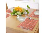 Abakuhaus Tovagliette Arancione Bruciato, Motivo Hawaiano Con Ibisco Con Volute E Curve Sullo Sfondo, Tovaglietta Decorativa In Tessuto Resistente Al Lavaggio Per La Sala Da Pranzo E La Cucina, Arancione Scuro E Bianco