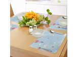 Abakuhaus Tovagliette Unicorno Party, Cavallo Volante Con Palloncini A Forma Di Cuore Design Infantile E Femminile, Decorazioni Per La Tavola In Tessuto Resistente Al Lavaggio Per La Sala Da Pranzo E La Cucina, Multicolore Azzurro