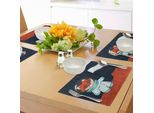 Abakuhaus Esplora Tovagliette, Fox-Kosmonaut Che Alza Una Bandiera Su Un Pianeta Sconosciuto - Tema Spaziale, Tiscjdeco In Tessuto Resistente Ai Colori Per La Sala Da Pranzo E La Cucina, Multicolore