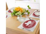 Tovagliette Abakuhaus Texas Stern, Motivo Vintage Stampato E L'unico Stato Delle Stelle Scritto In Una Cornice Circolare, Tiscjdeco In Tessuto Resistente Al Lavaggio Per La Sala Da Pranzo E La Cucina, Bianco E Rubino