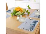 Tovagliette Abakuhaus Chicago Skyline, Silhouette Urbana Con Grafica Raffigurante Edifici Famosi, Tiscjdeco In Tessuto Resistente Ai Colori Per La Sala Da Pranzo E La Cucina, Azzurro, Blu, Rosso