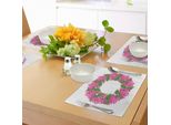 Abakuhaus Tovagliette Viola, Corona Circolare Di Rami Con Boccioli Di Fiori Rosa, Bouquet Romantico, Decorazione Da Tavola In Tessuto Resistente Al Lavaggio Per Sala Da Pranzo E Cucina, Verde E Rosa