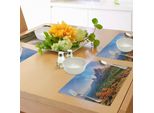 Abakuhaus Tovagliette Paesaggio, Immagine Delle Alpi Con Un Arcobaleno E Una Catena Montuosa Verde Al Mattino, Tiscjdeco In Tessuto Resistente Al Lavaggio Per La Sala Da Pranzo E La Cucina, Multicolore