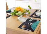 Abakuhaus Tovagliette, Pianeti Terra Mercurio Galassia Nettuno Plutone Giove Incredibili Avventure Stampa Futuristica, Tiscjdeco In Tessuto Resistente Ai Colori Per La Sala Da Pranzo E La Cucina, Multicolore