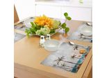 Tovagliette Abakuhaus, Paesaggio Tropicale Con Acquerello, Palme, Oceano, Onde, Tramonto, Spiaggia, Tiscjdeco In Tessuto Resistente Al Lavaggio Per Sala Da Pranzo E Cucina, Multicolore