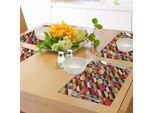 Abakuhaus Tovagliette Astratte, Scatole Geometriche Quadrate Con Strisce Parallele Di Barre Colorate E Triangoli, Stile Retrò, Tiscjdeco In Tessuto Resistente Ai Colori Per La Sala Da Pranzo E La Cucina, Multicolore