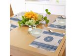 Tovagliette Abakuhaus Mandala, Simbolo Orientale Con Ornamenti Geometrici A Zigzag Sul Bordo, Motivo Artistico Etnico, Sottobicchieri In Tessuto Lavabile, Decorazione Da Tavola Con Stampa, Blu Scuro E Crema