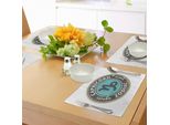 Abakuhaus Tovagliette Zodiacali Capricorno, Elementi Grunge-Astrologici Saturno E Terra, Con Scritte Dei Segni Zodiacali, Tiscjdeco In Tessuto Resistente Al Lavaggio Per La Sala Da Pranzo E La Cucina, Azzurro Beige Tortora