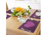 Abakuhaus Tovagliette Rosa Zebrate, A Forma Di Cuore Con Linee Intrecciate, Tema Amore E San Valentino, Strisce, Decorazioni Da Tavola In Tessuto Resistente Al Lavaggio Per Sala Da Pranzo E Cucina, Fucsia E Nero