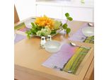 Abakuhaus Tovagliette Colorate, Tramonto Paesaggio E Paesaggio Con Un Piccolo Fiume E Canneti Paesaggio In Stile Grunge, Tiscjdeco In Tessuto Resistente Ai Colori Per La Sala Da Pranzo E La Cucina, Multicolore