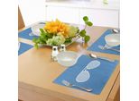 Abakuhaus Tovagliette Vintage Blu, Occhiali Da Sole Stile Aviatore Con Montatura Bianca, Design Con Icone Pittogrammatiche Localizzate, Tiscjdeco In Tessuto Resistente Al Lavaggio Per La Sala Da Pranzo E La Cucina, Bianco E Blu