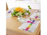 Abakuhaus Tovagliette Colorate, Una Ragazza Davanti A Una Festa Colorata, Vibrante Di Energia Positiva, Tiscjdeco In Tessuto Resistente Ai Colori Per La Sala Da Pranzo E La Cucina, Multicolore