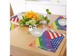 Tovagliette Vintage Abakuhaus Con Arcobaleno, Bandiera Pride Consumata E Vecchi Motivi Patriottici, Libertà E Lgbt, Tiscjdeco In Tessuto Resistente Ai Colori Per La Sala Da Pranzo E La Cucina, Multicolore