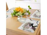 Abakuhaus Tovagliette Zodiacali Capricorno, Silhouette Femminile Con Corna E Motivi Floreali Colorati, Tiscjdeco In Tessuto Resistente Al Lavaggio Per Sala Da Pranzo E Cucina, Multicolore