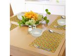 Tovagliette Abakuhaus Con Motivi Floreali, Prato Fiorito, Stile Cottage Retrò, Motivo Paesaggistico, Tiscjdeco In Tessuto Resistente Al Lavaggio Per Sala Da Pranzo E Cucina, Corallo Scuro, Giallo E Verde Acqua