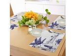 Abakuhaus Tovagliette Vintage, Casa Al Mare Clima Mediterraneo Estivo Soleggiato Stampa Artistica, Tiscjdeco In Tessuto Resistente Al Lavaggio Per La Sala Da Pranzo E La Cucina, Indaco E Bianco